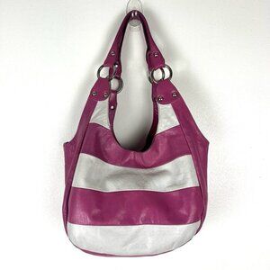 INNUE Pink & White Leather Hobo Shoulder Bag Purse Boho Chic Made in Italy